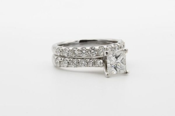 engagement ring with a pave band setting