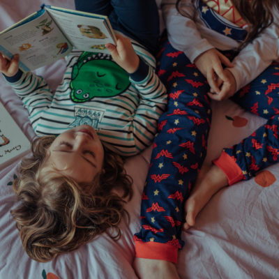 Kids reading at bedtime 