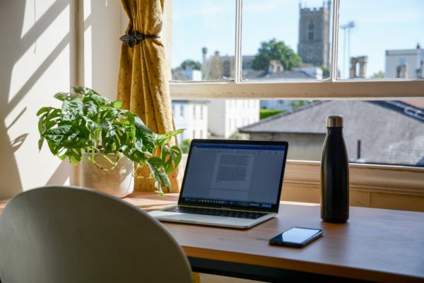 Home office idea: Add a houseplant to bring life and color to your small home office